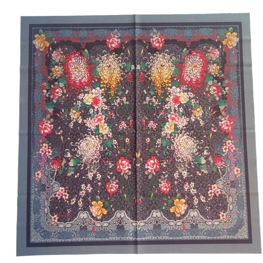 Johnny Was California small pocket square handkerchief scarf boho floral grey